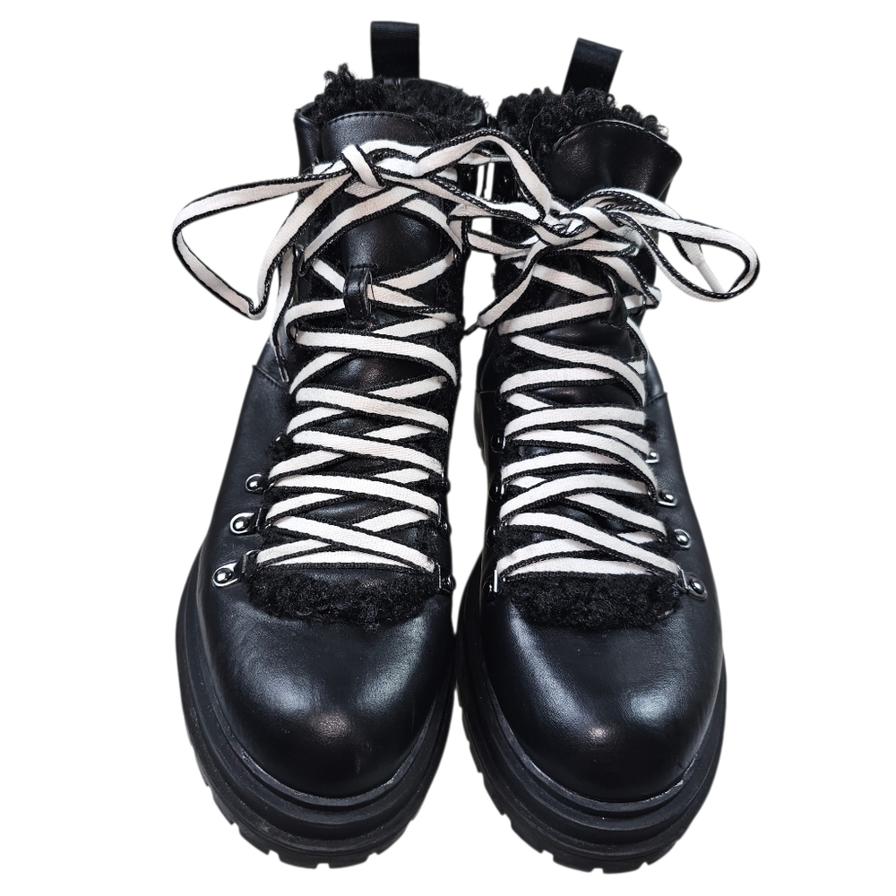 Express Sherpa Lined Black Combat Moto Boots In 8 - Picture 2 of 4